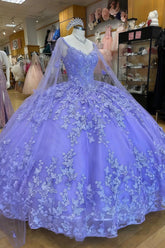 Iris | Gorgeous Light Purple Quinceanera Dress with Corset and Lace Design - Light Purple - PromDressClub